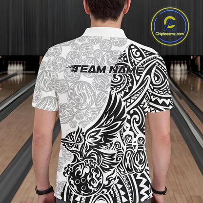 Custom Black And White Tribal Tattoo Pattern Polynesian Owl Bowling Men Polo Shirts IPHW10333