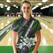 Load image into Gallery viewer, Custom Black And Green Bowling Polo Shirts For Women, Bowling Tournament Team Uniform IPHW8529
