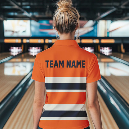 Custom Classic Retro Orange Bowling Polo Shirts For Women, Bowling Team Shirt With Name IPHW8531