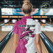 Load image into Gallery viewer, Custom White And Pink Shark Bowling Polo Shirts For Women, Shark Bowling League Shirt IPHW8992