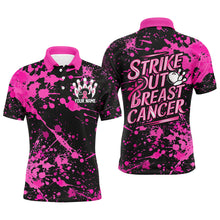 Load image into Gallery viewer, Black And Pin Strike Out Breast Cancer Pink Ribbon Custom Breast Cancer Bowling Shirts For Men IPHW7049