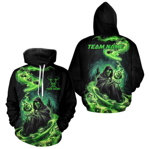 Black And Green Grim Reaper Custom Halloween Bowling Team Hoodie Shirts For Men And Women, Bowling Gift IPHW7612