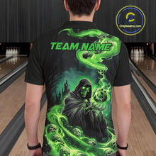 Load image into Gallery viewer, Black And Green Grim Reaper Custom Halloween Bowling Team Shirts For Men, Bowling Gifts IPHW7612
