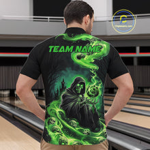 Load image into Gallery viewer, Black And Green Grim Reaper Custom Halloween Bowling Team Shirts For Men, Bowling Gifts IPHW7612