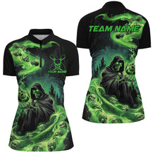 Load image into Gallery viewer, Black And Green Grim Reaper Custom Halloween Bowling Team Shirts For Men, Bowling Gifts IPHW7612