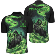 Load image into Gallery viewer, Black And Green Grim Reaper Custom Halloween Bowling Team Shirts For Men, Bowling Gifts IPHW7612