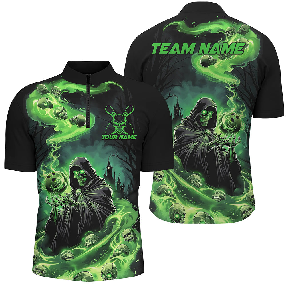 Black And Green Grim Reaper Custom Halloween Bowling Team Shirts For Men, Bowling Gifts IPHW7612