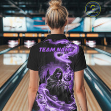 Load image into Gallery viewer, Black And Purple Grim Reaper Custom Halloween Bowling Team Shirts For Women, Bowling Gifts IPHW7613
