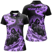 Load image into Gallery viewer, Black And Purple Grim Reaper Custom Halloween Bowling Team Shirts For Men, Bowling Gifts IPHW7613