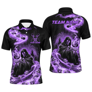 Black And Purple Grim Reaper Custom Halloween Bowling Team Shirts For Men, Bowling Gifts IPHW7613