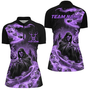 Black And Purple Grim Reaper Custom Halloween Bowling Team Shirts For Men, Bowling Gifts IPHW7613