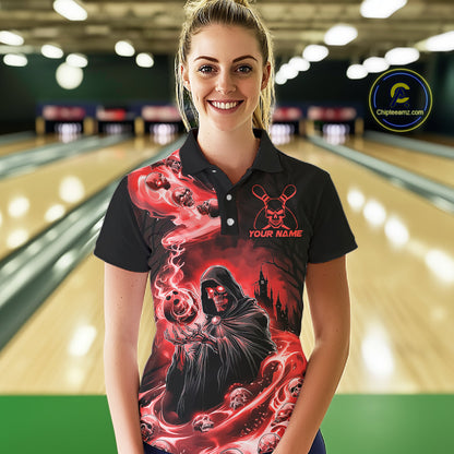 Black And Red Grim Reaper Custom Halloween Bowling Team Shirts For Men, Bowling Gifts IPHW7614