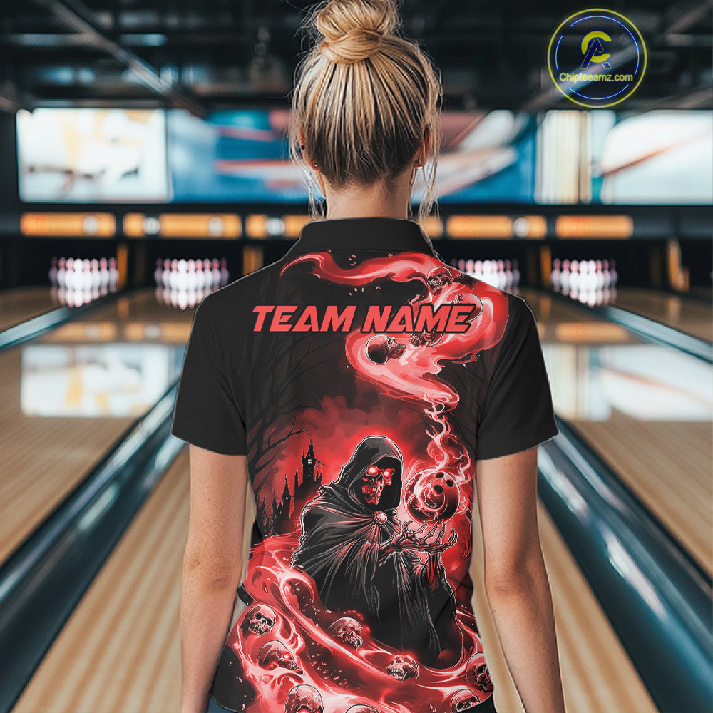 Black And Red Grim Reaper Custom Halloween Bowling Team Shirts For Men, Bowling Gifts IPHW7614