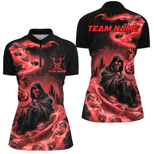 Black And Red Grim Reaper Custom Halloween Bowling Team Shirts For Men, Bowling Gifts IPHW7614