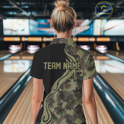 Military Green Camo Custom Army Bowling Team Shirts Ladies Bowling League Shirts IPHW5515