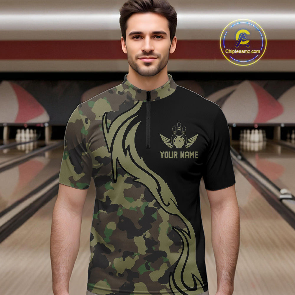 Military Green Camo Custom Army Bowling Team Shirts Personalized Bowling League Shirts For Men IPHW5515
