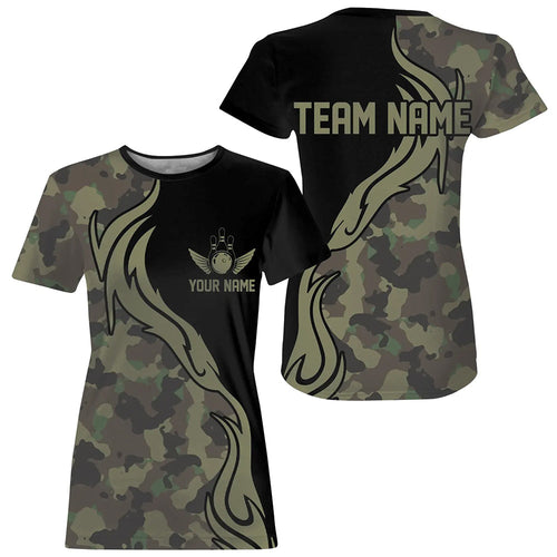 Military Green Camo Custom Army Bowling Team Shirts, Bowling League For Women IPHW5515