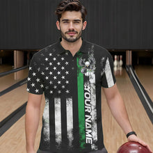 Load image into Gallery viewer, Custom Green Thin Line American Flag Eagle Bowling Men Polo Shirts, Patriotic US Bowling Shirt IPHW8737