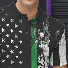 Load image into Gallery viewer, Custom Green Thin Line American Flag Eagle Bowling Men Polo Shirts, Patriotic US Bowling Shirt IPHW8737
