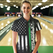 Load image into Gallery viewer, Custom Green Thin Line American Flag Eagle Bowling Women Polo Shirts, Patriotic US Bowling IPHW8737