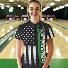 Load image into Gallery viewer, Custom Green Line American Flag Eagle Bowling Women Quarter-Zip Shirt, Patriotic Bowling IPHW8737
