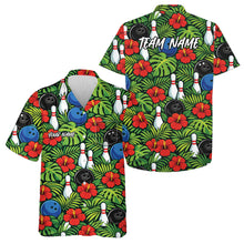 Load image into Gallery viewer, Custom Tropical Leaves And Hibiscus Flower Summer Vibe Hawaiian Bowling Team Shirts IPHW10828