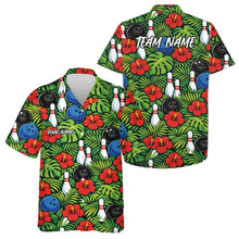 Load image into Gallery viewer, Custom Tropical Leaves And Hibiscus Flower Summer Vibe Hawaiian Bowling Team Shirts IPHW10828