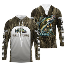 Load image into Gallery viewer, Walleye Fishing Grass Camo Custom Long Sleeve Fishing Shirts, Walleye Tournament Fishing Jerseys IPHW6245