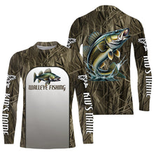 Load image into Gallery viewer, Walleye Fishing Grass Camo Custom Long Sleeve Fishing Shirts, Walleye Tournament Fishing Jerseys IPHW6245