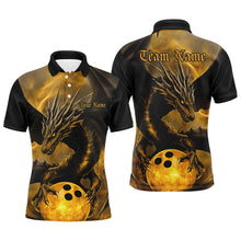 Load image into Gallery viewer, Black And Gold Custom Dragon Bowling Shirts For Men, Dragon Bowling League Shirts Outfits IPHW7308