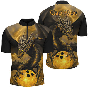 Black And Gold Custom Dragon Bowling Shirts For Men, Dragon Bowling League Shirts Outfits IPHW7308