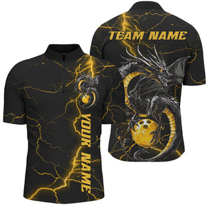 Black And Gold Custom Dragon Bowling Shirts For Men, Dragon Bowling League Shirts Outfits IPHW7309