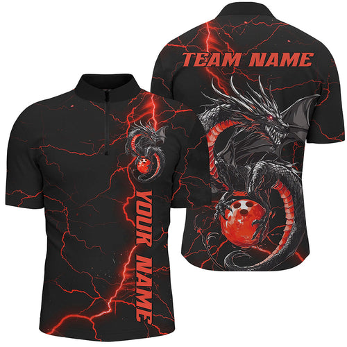 Black And Red Custom Dragon Bowling Shirts For Men, Dragon Bowling League Shirts Outfits IPHW7310