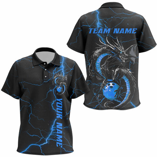 Black And Blue Custom Dragon Bowling Polo Shirts For Kid, Dragon Bowling Shirts Outfits IPHW7311