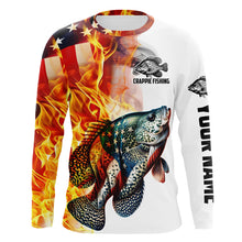 Load image into Gallery viewer, Flame American Flag Custom Crappie Fishing Shirts, Patriotic Crappie Long Sleeve Fishing Jerseys IPHW5967