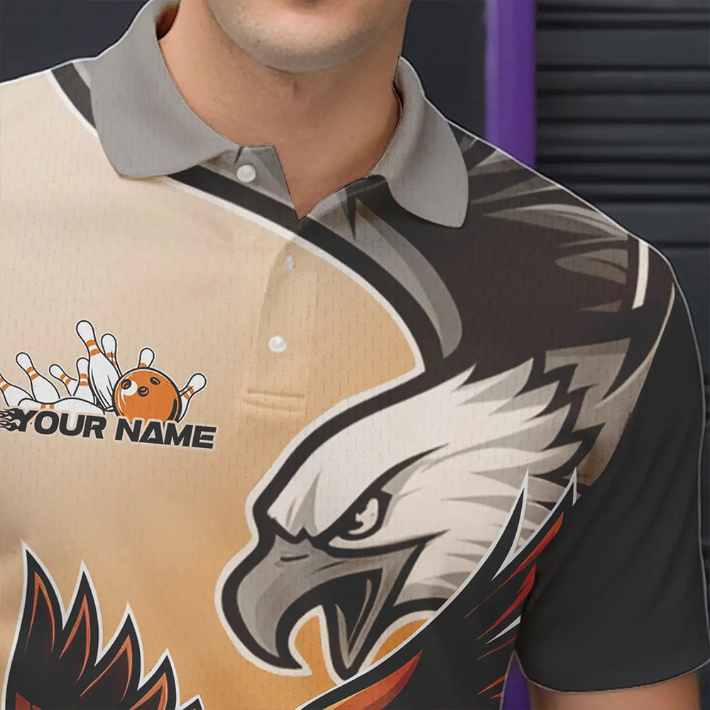 Custom Eagle Bowling Jerseys With Names, Orange Eagle Bowling League Men Polo Shirts IPHW8762