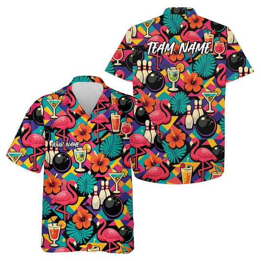 Custom Colorful Tropical Plants And Flamingo Hawaiian Bowling Shirt For Men And Women IPHW10861