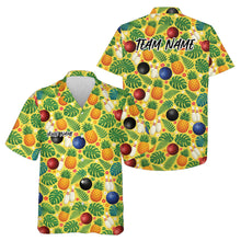 Load image into Gallery viewer, Custom Tropical Leaves And Pineapples Summer Vibe Hawaiian Bowling Team Shirt IPHW10864