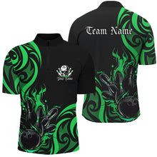 Load image into Gallery viewer, Custom Black And Green Flame Bowling Shirts For Men, Bowling League Shirts Team Jerseys IPHW7323