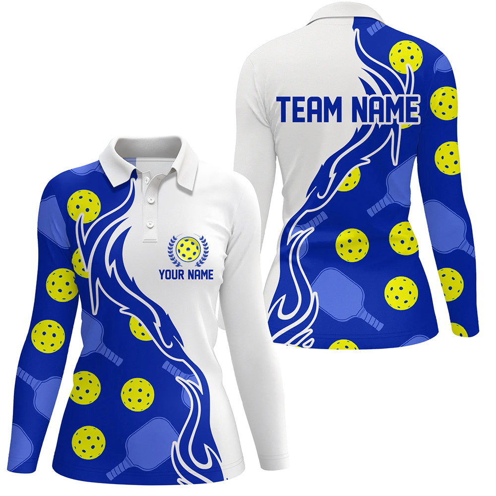 Pickleball Ball And Paddles Custom Pickleball Shirts for ladies, Casual Pickleball Polo Tops | Blue IPHW5532