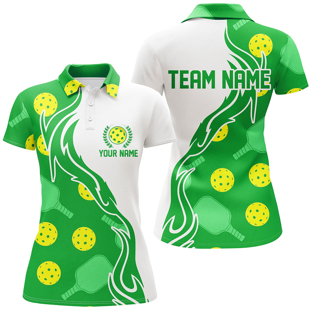 Pickleball Ball And Paddles Custom Pickleball Shirts for ladies, Casual Pickleball Polo Tops | Green IPHW5533