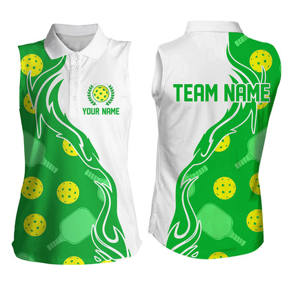 Pickleball Ball And Paddles Custom Pickleball Shirts for ladies, Casual Pickleball Polo Tops | Green IPHW5533