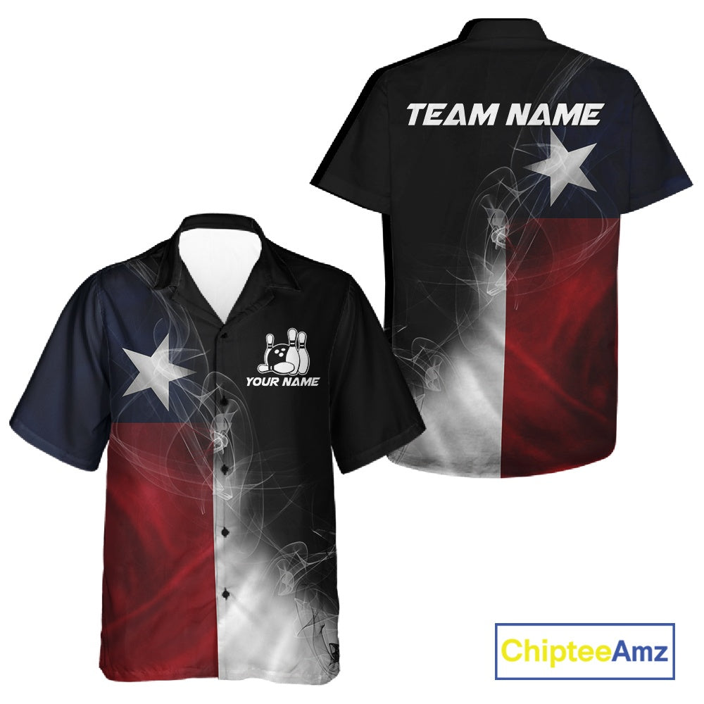 Custom Smoke Texas Flag Bowling Men And Women Team Shirts, Patriotic Texas Bowling Jerseys IPHW10625