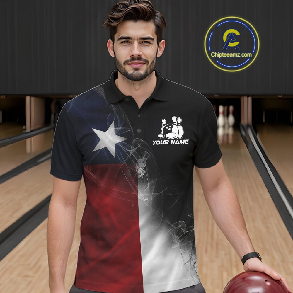 Custom Smoke Texas Flag Bowling Men Team Shirts, Patriotic Texas Bowling Jerseys IPHW10625
