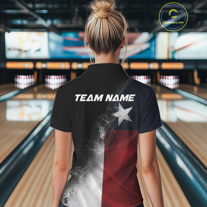 Custom Smoke Texas Flag Bowling Women Team Shirts, Patriotic Texas Bowling Jerseys IPHW10625