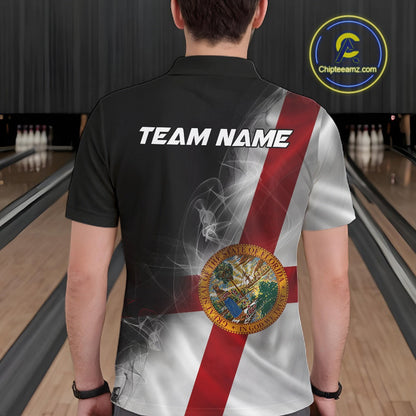 Custom Smoke Florida Flag Bowling Men Team Shirts, Patriotic Florida Bowling Jerseys IPHW10626