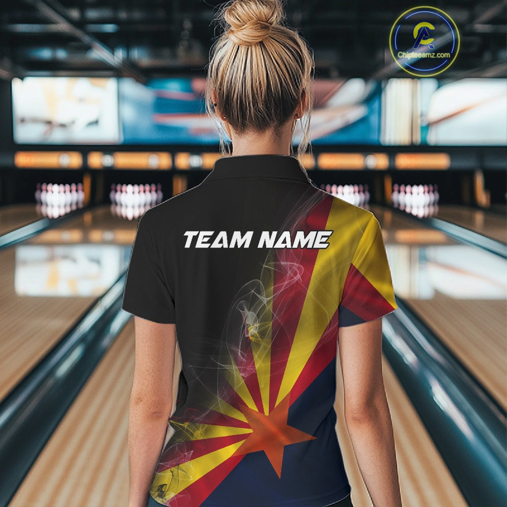 Custom Smoke Arizona Flag Bowling Women Team Shirts, Patriotic Arizona Bowling Jerseys IPHW10627