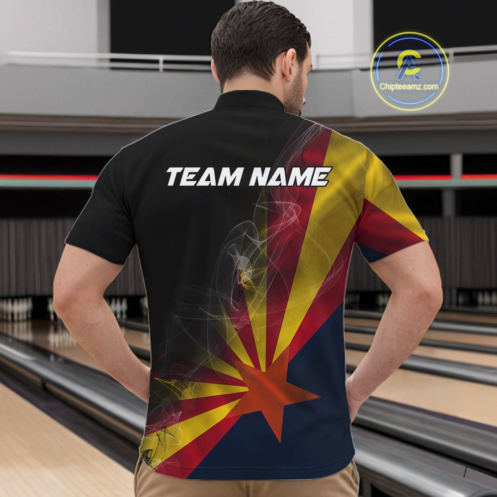 Custom Smoke Arizona Flag Bowling Men Team Shirts, Patriotic Arizona Bowling Jerseys IPHW10627