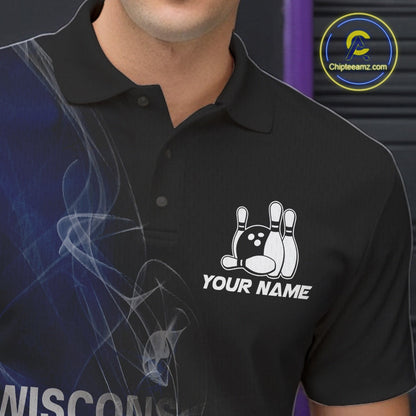 Custom Smoke Wisconsin Flag Bowling Men Team Shirts, Patriotic Wisconsin Bowling Jerseys IPHW10628