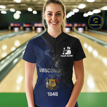 Load image into Gallery viewer, Custom Smoke Wisconsin Flag Bowling Women Team Shirts, Patriotic Bowling Jerseys IPHW10628